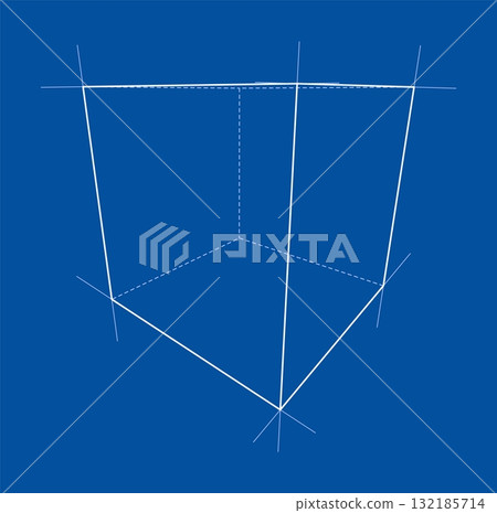 Geometric Wireframe on Blue Background 132185714