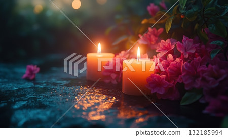Realistic photo of candles lit to honor departed loved ones 132185994