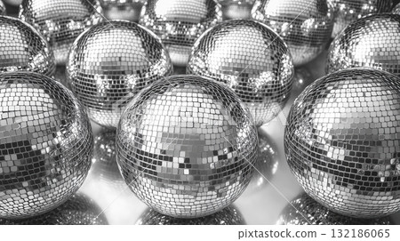 Shiny silver party disco balls background 132186065