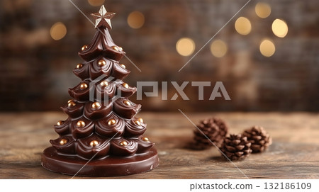 Festive Chocolate Christmas Tree with Holiday Lights 132186109