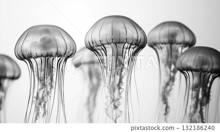 Black and white close up of jellyfish, medusa, light background 132186240