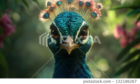 Close up of a peacock, Generative AI Close up of a peacock, Generative AI 132186267