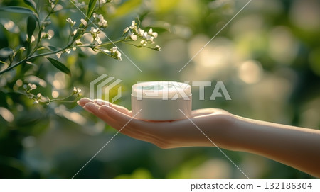 Hand care cosmetics cream, natural coconut. Seasonal hand care. 132186304