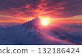 Dawn over the snow capped mountains Snowy mountain peak 132186424