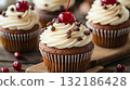 Deliciously decorated cupcake with a cherry on top 132186428