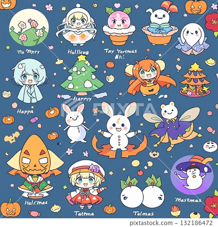 一系列帶有季節和節日主題的赤壁人物 132186472