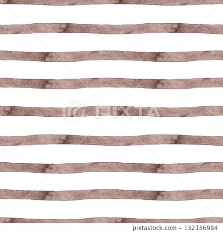 Seamless striped pattern. Brown watercolor stripes. Simple and easy print on pillows, tablecloths and other fabrics. Modern style 132186984