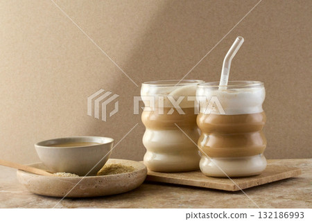 Layered Tahini Latte Coffee and Sesame Treat Layered Tahini Latte Coffee and Sesame Treat 132186993