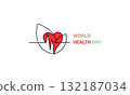 World health day logo with heart and heartbeat line isolated on white background vector design 132187034