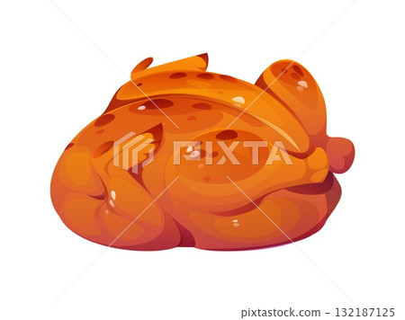 Chicken or turkey grill icon for food cooking and preparation process, isolated vector. Whole chicken or turkey baked for poultry processing and preparation for cooking of dinner meal for cook chef 132187125