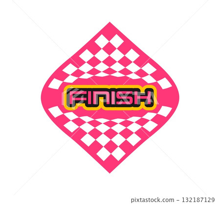 Finish Y2K groovy sticker or retro tag. Funny 80s Y2K vector sticker, positive groovy label. Hippie cute cartoon tag or retro 60s funky patch with motorsport race pink checkered flag and typography Finish Y2K groovy sticker or retro tag. Funny 80s Y2K vector sticker, positive groovy label. Hippie cute cartoon tag or retro 60s funky patch with motorsport race pink checkered flag and typography 132187129