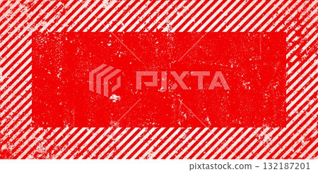 Warning sign with red and white diagonal lines. Attention, danger or caution symbol. Construction site signage, road safety notice, hazard banner, security alert shield. Vector illustration 132187201