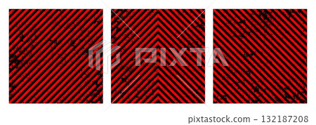Warning sign with red and black diagonal lines. Attention, danger or caution symbol. Construction site signage, road safety notice, hazard banner, security alert shield. Vector illustration 132187208