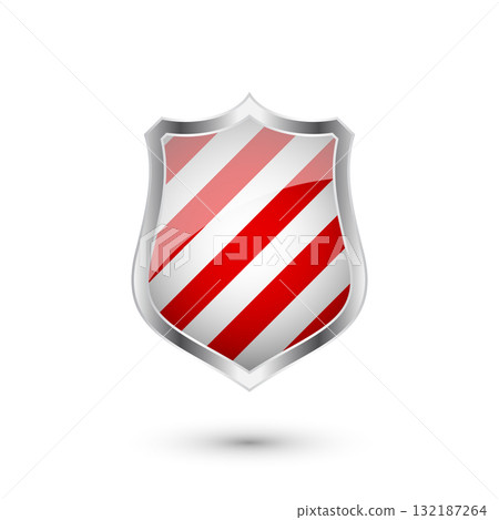 Glossy shield with red and black pattern. Security and protection concept. Cyber safety icons, internet privacy, web defense, digital data protection and antivirus themes. Vector illustration 132187264