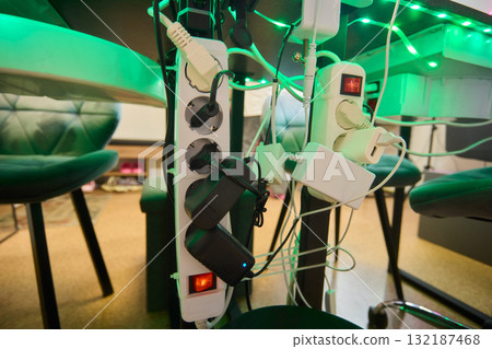 A Comprehensive and Complex Power Setup Involving Lights and Various Cables and Connections A Comprehensive and Complex Power Setup Involving Lights and Various Cables and Connections 132187468