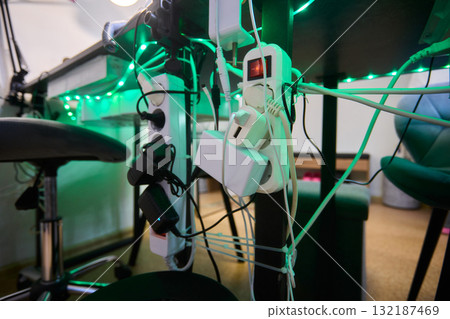 A Comprehensive and Complex Power Setup Involving Lights and Various Cables and Connections 132187469