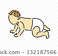Baby in diapers crawling, side view, graphic design. Infant in nappy, toddler, childhood, children, vector design and illustration 132187566