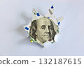 Creative design featuring currency and torn paper art. 132187615
