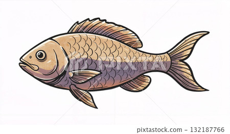 A colorful illustration of a fish with gradient brown to purple scales, ideal for aquatic life educational materials, fishing brand logos, and vibrant nature art. 132187766