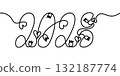 2028 One Continuous line Horizontal Hand Drawn Lettering with Hearts and Tulips Shapes Decor Design 132187774