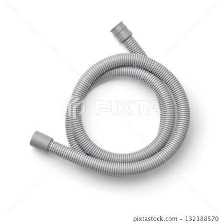Top view of gray plastic corrugated hose Top view of gray plastic corrugated hose 132188570