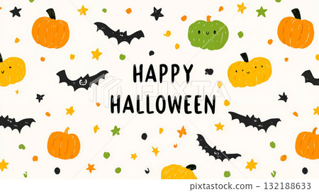 A happy halloween card with pumpkins and bats on a white background A happy halloween card with pumpkins and bats on a white background 132188633