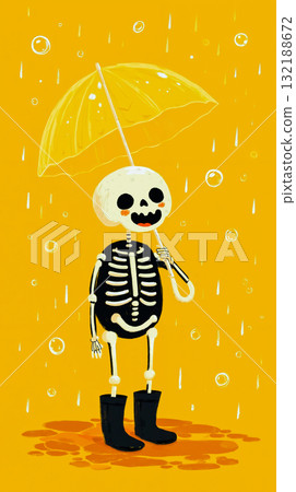 A skeleton holding an umbrella in the rain A skeleton holding an umbrella in the rain 132188672