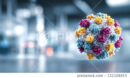 Virus particle structure with spike proteins in laboratory setting 132188853