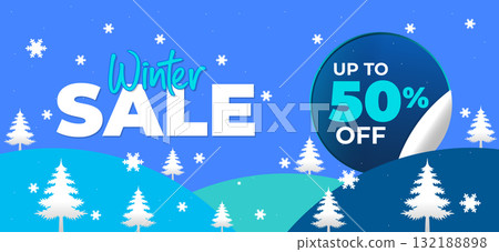 Bright Blue Winter Sale Banner with Snowflake Background Design 132188898