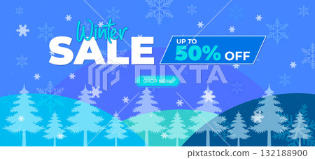 Modern Winter Sale Banner with Gradient Blue Snowflake Background Modern Winter Sale Banner with Gradient Blue Snowflake Background 132188900