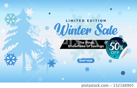 Light Blue Winter Sale Banner with Snowflake Background Design Light Blue Winter Sale Banner with Snowflake Background Design 132188905