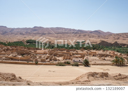 Old Tamerza ruins and palm grove, in Tunisia 132189007