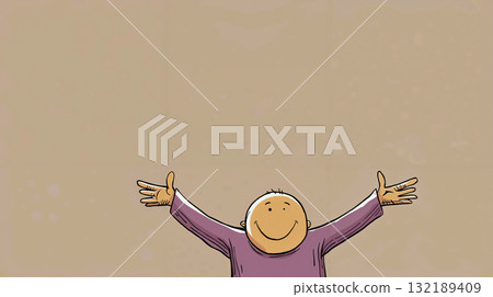 A cartoon of a man with his arms outstretched in the air 132189409