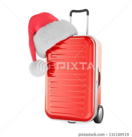 Christmas travel, concept. Suitcase with santa hat. 3D rendering 132189519