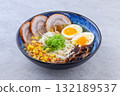 Traditional Japanese Tonkotsu Ramen with Chashu Pork, Eggs, and Vegetables 132189537