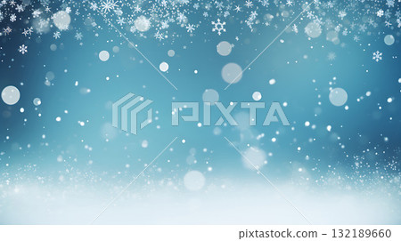 Christmas blue background with snow. Snowflakes, snowfall. Space for text 132189660