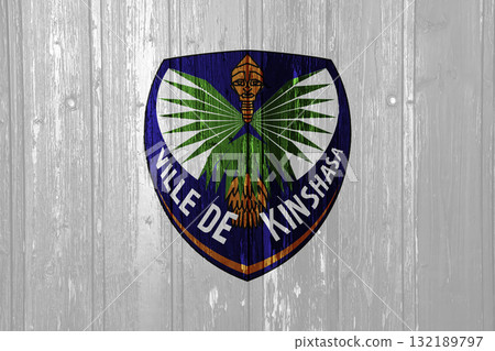 The official flag of Kinshasa, capital of the Democratic Republic of the Congo, on wood texture. Conceptual collage 132189797