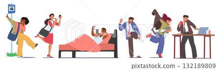 Diverse people characters rushing stressed being late to their professional or academic commitments 132189809