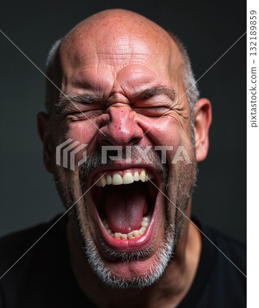 A man screaming with eyes closed and mouth open. A man screaming with eyes closed and mouth open. 132189859