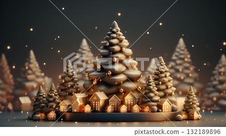 Christmas background with Christmas gold tree and sparkle bokeh lights. 132189896