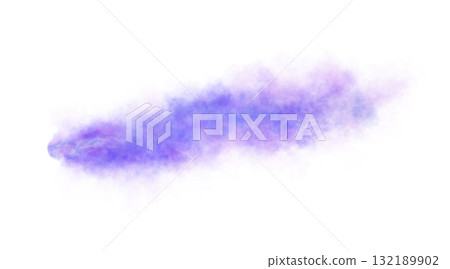Thick blue exhaust smoke cloud trail isolated from aircraft or vehicle with combustion engine 132189902
