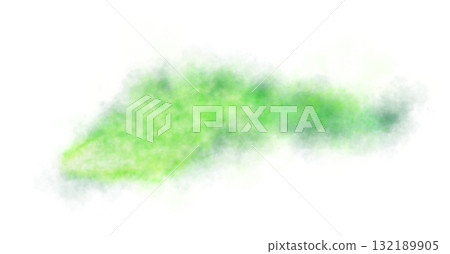 Thick green exhaust smoke cloud trail isolated from aircraft or vehicle with combustion engine Thick green exhaust smoke cloud trail isolated from aircraft or vehicle with combustion engine 132189905
