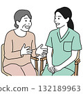 護理支援插圖：護理人員和老年婦女之間的對話 132189963