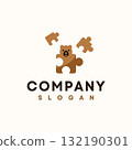 Bear Puzzle logo in flat style vector design template 132190301