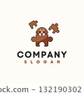 Dog Puzzle logo with brown color in flat style vector design template 132190302