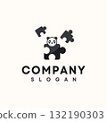 Panda Puzzle logo with black color in flat style vector design template 132190303