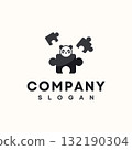 Panda Puzzle logo in flat style vector design template 132190304