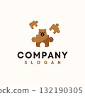 Bear Puzzle logo brown color style vector design template 132190305
