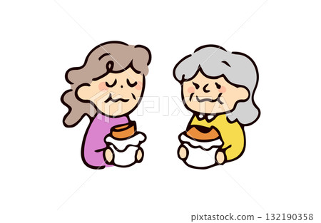 老年婦女和麵包插圖 老年婦女和麵包插圖 132190358