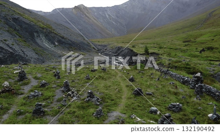 Erosion increasing in mountain valley over time. Media 132190492